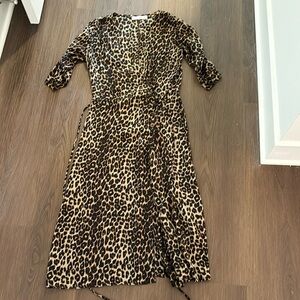 Faithfull the Brand Leopard Button-Up Wrap Dress | Size 4